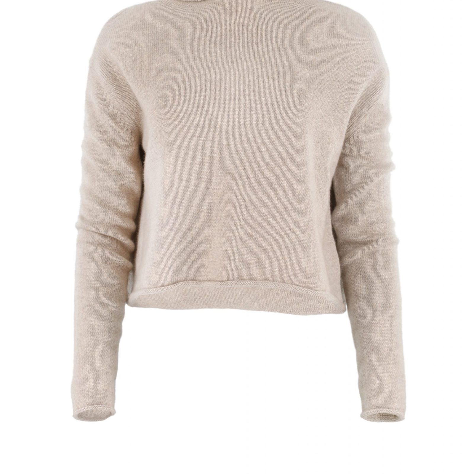 jumper short cut long sleeves in oatmeal colour front view