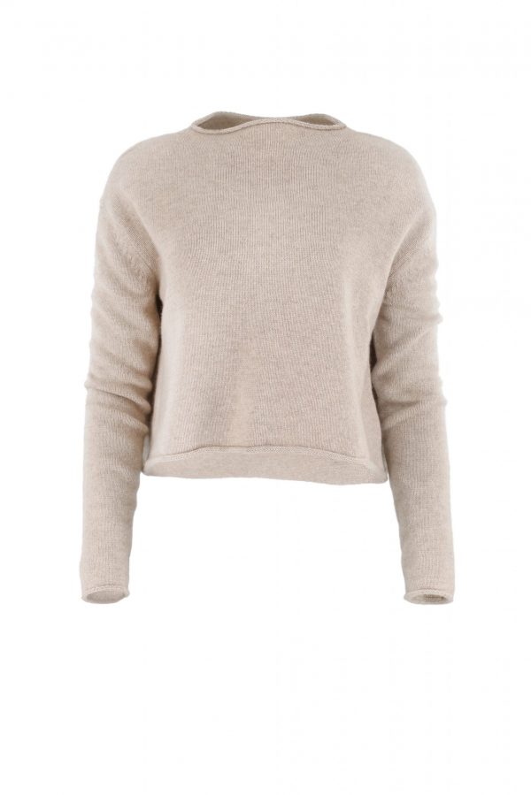 jumper short cut long sleeves in oatmeal colour front view