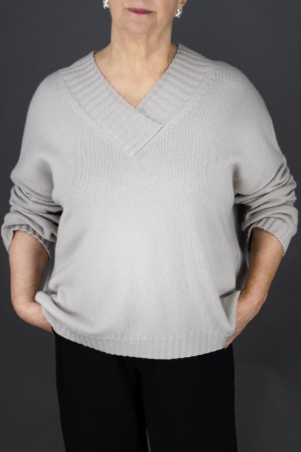 V-neck sweater front view
