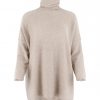 sweater with long sleeves and polo collar in oatmeal colour front view