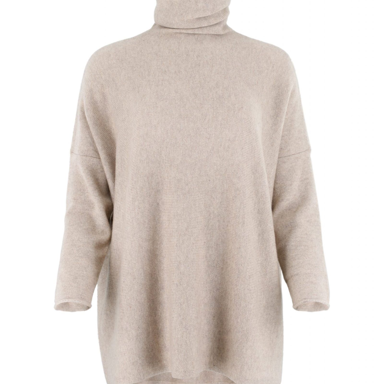 sweater with long sleeves and polo collar in oatmeal colour front view