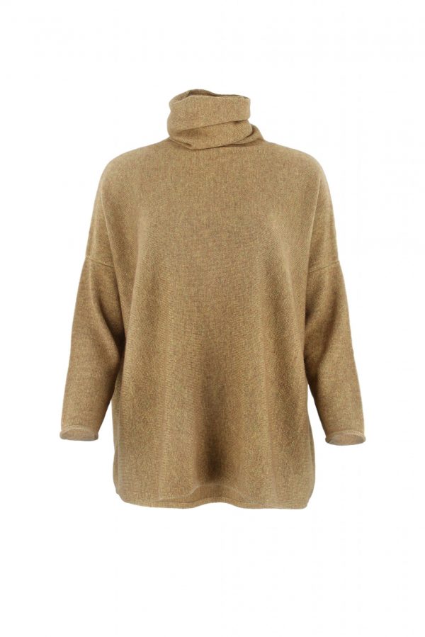 sweater with long sleeves and polo collar in olive colour front view