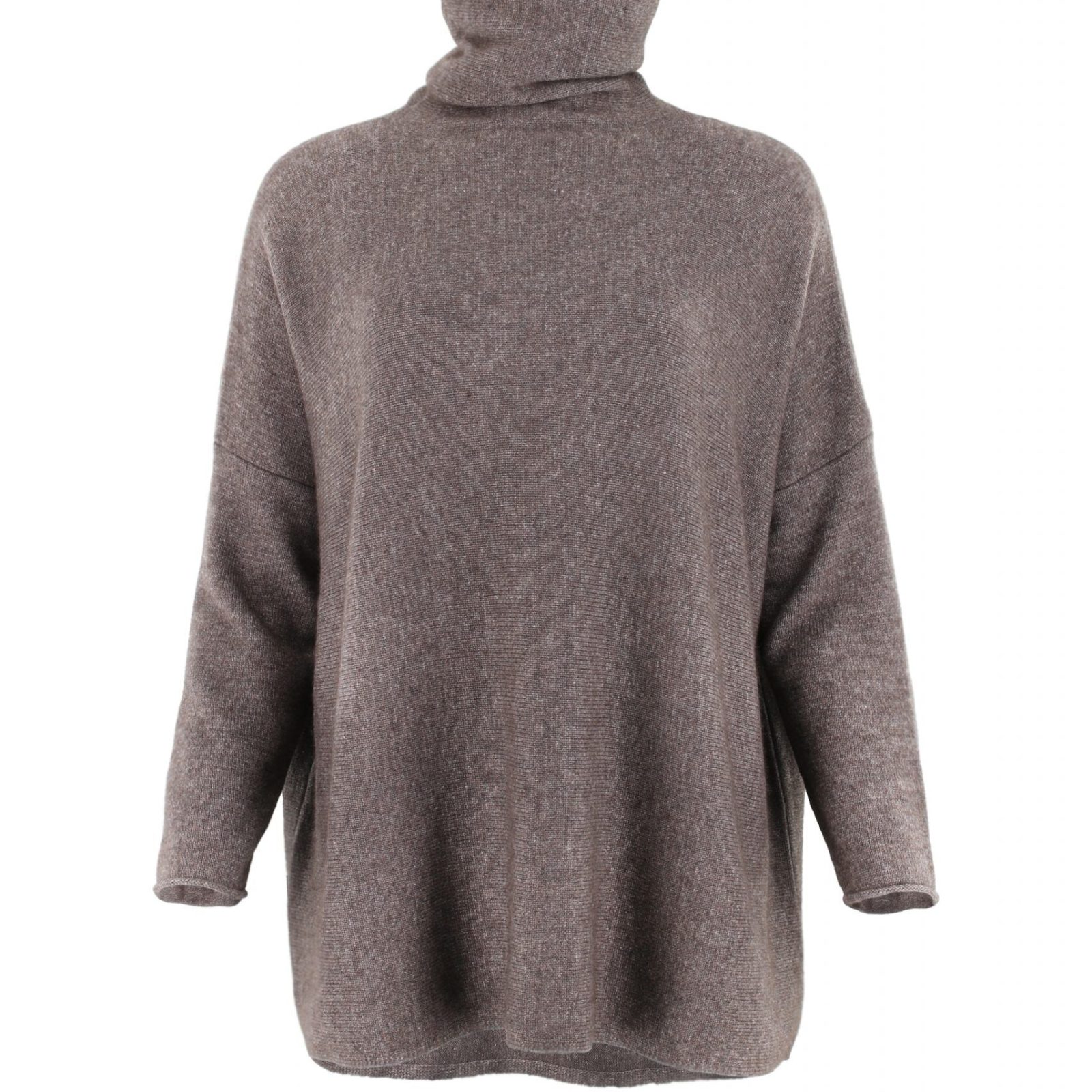 sweater with long sleeves and polo collar in otter colour front view