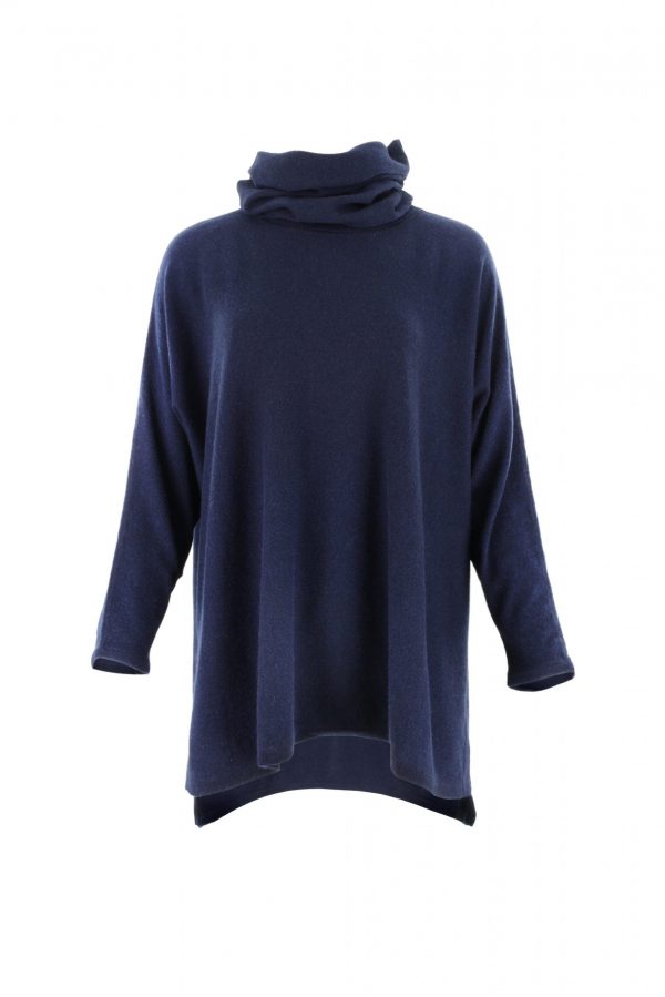 oversized jumper with turtle neck in navy colour front view