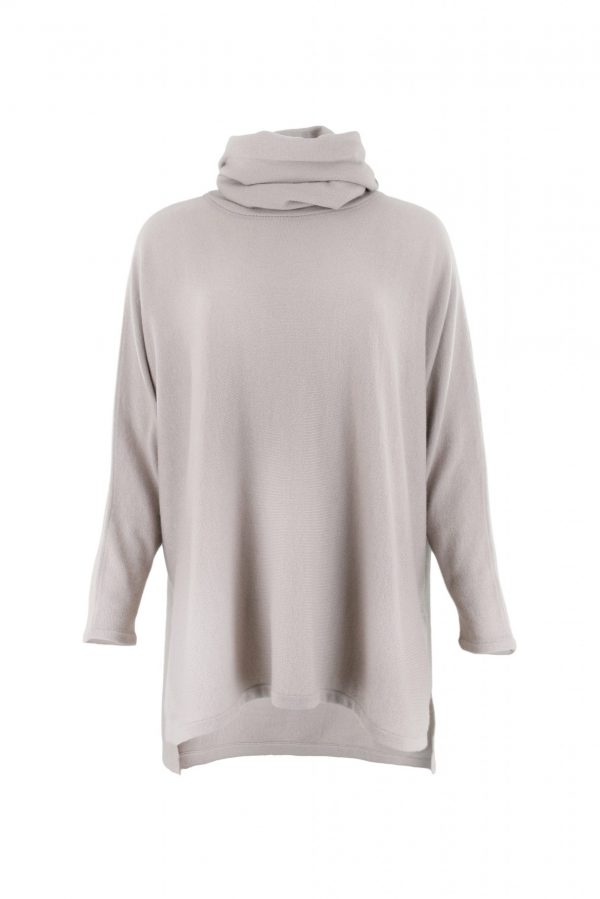 oversized jumper with turtle neck in mushroom colour front view