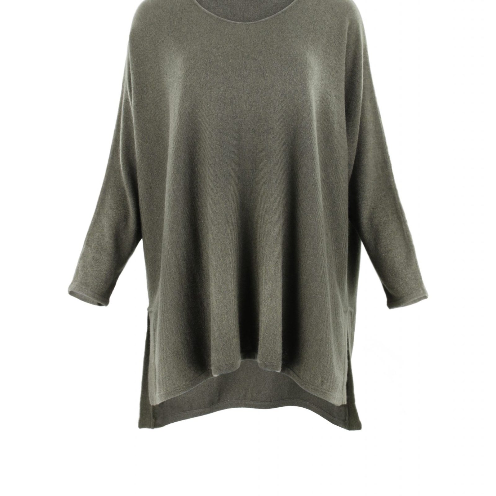 Greta-tunic-top-fir-green-colour - Ochre Knitwear tunic top in fir green colour and long sleeves front view