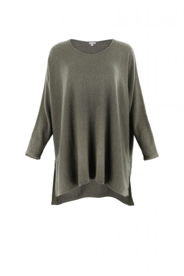 Greta-tunic-top-fir-green-colour - Ochre Knitwear tunic top in fir green colour and long sleeves front view