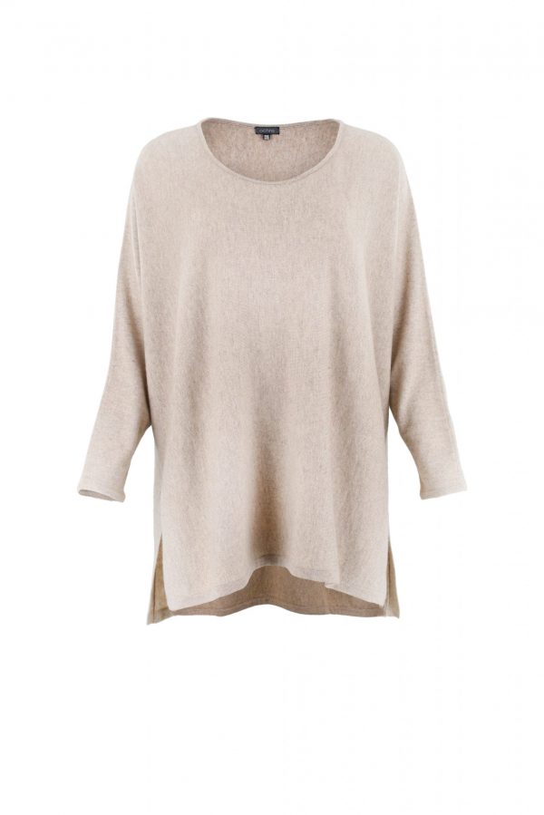 tunic top in oatmeal colour and long sleeves front view