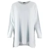 Greta-tunic-top-cloud-blue-colour-front-view-grey - Ochre Knitwear tunic top with long sleeves, boat neck and side split in cloud blue colour front view