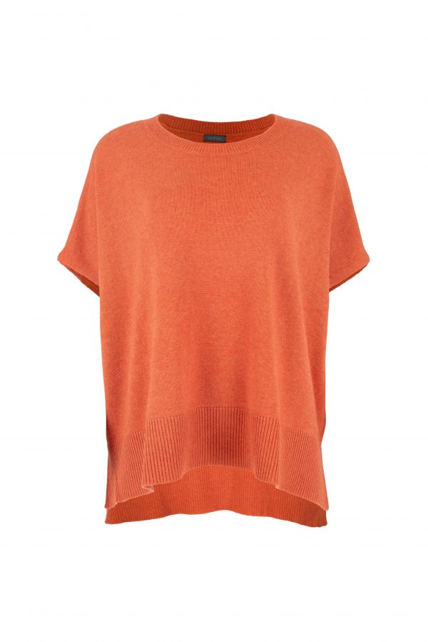 cashmere mix jumper, sleeveless in flame colour front view
