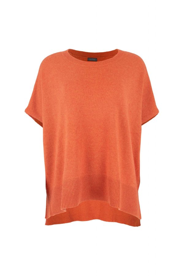 Siggy-cashmere-mix-jumper-flame-colour-front - Ochre Knitwear cashmere mix jumper, sleeveless in flame colour front view