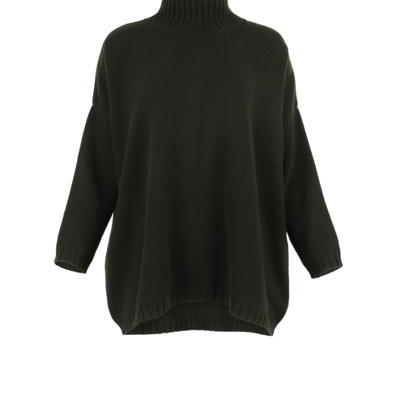oversized jumper with long sleeves in fir green colour front view