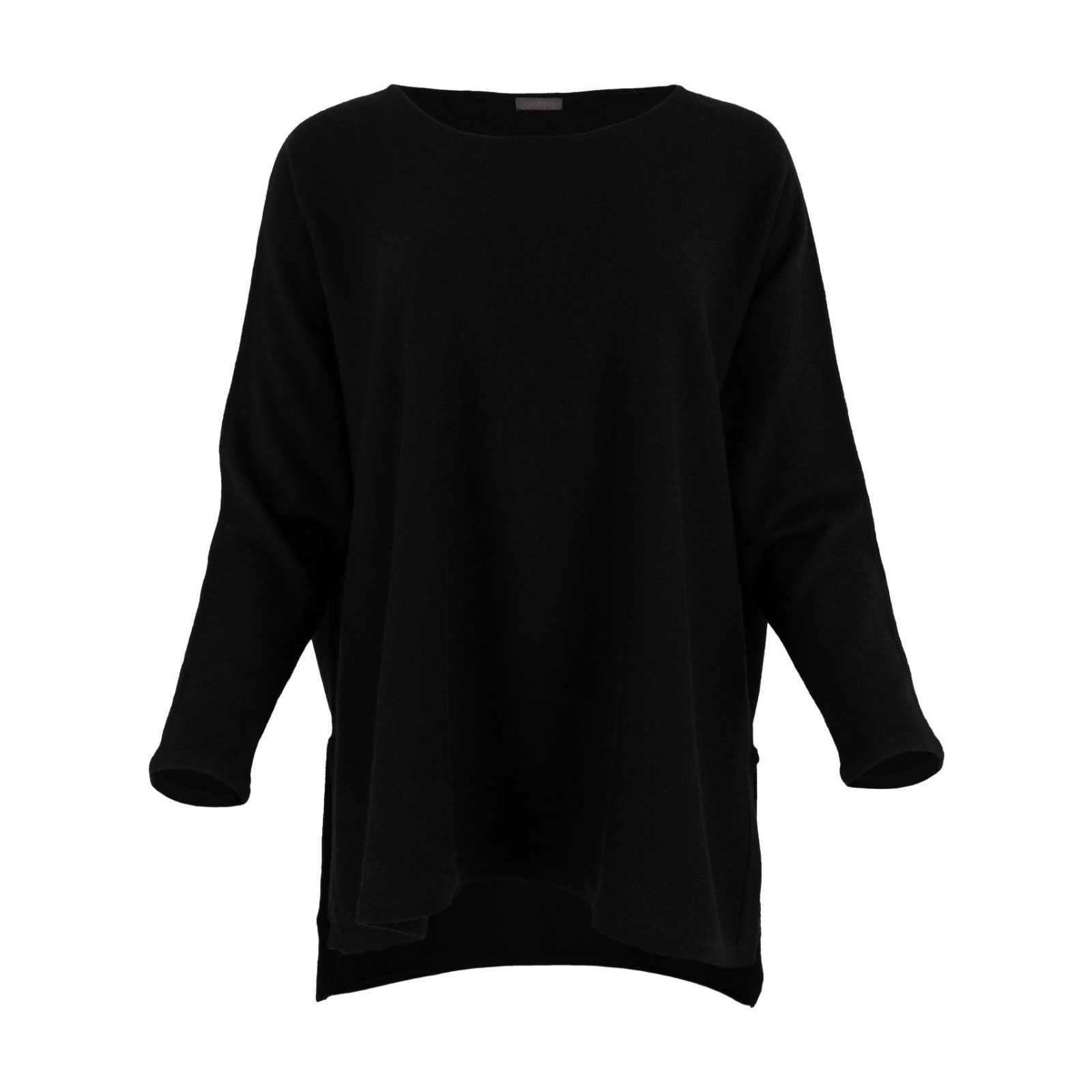 Greta-tunic-top-black-colour-front-view - Ochre Knitwear tunic top with long sleeves and turtle neck in black colour front view