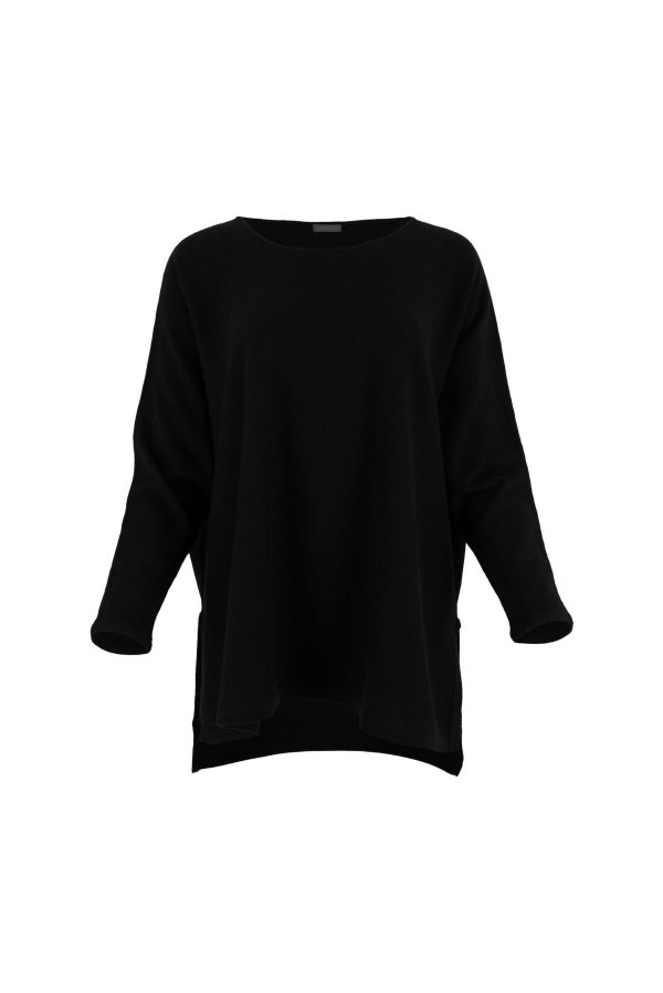 Greta-tunic-top-black-colour-front-view - Ochre Knitwear tunic top with long sleeves and turtle neck in black colour front view