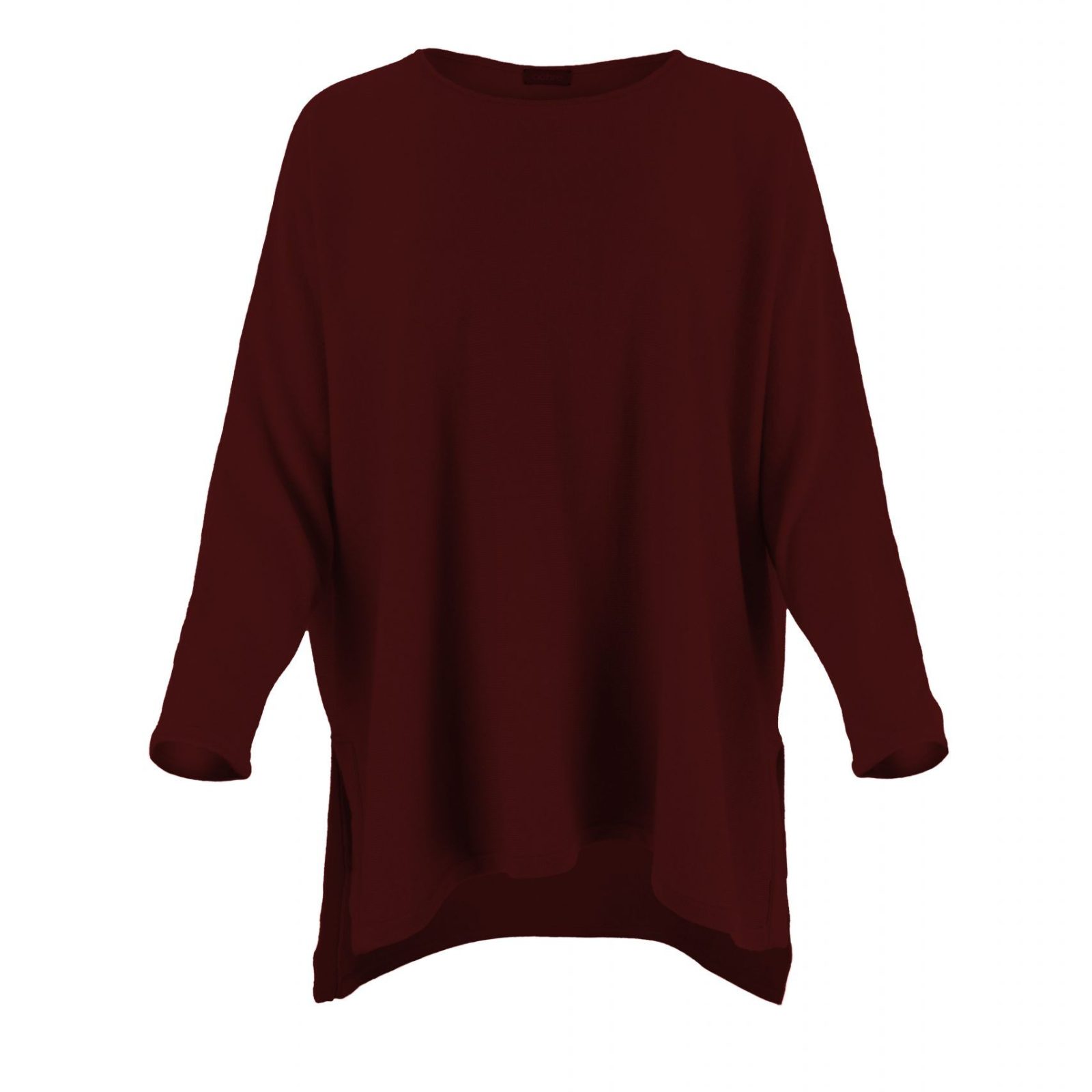 Greta-tunic-top-burgundy-colour-front-view - Ochre Knitwear tunic top with long sleeves and turtle neck in burgundy colour front view