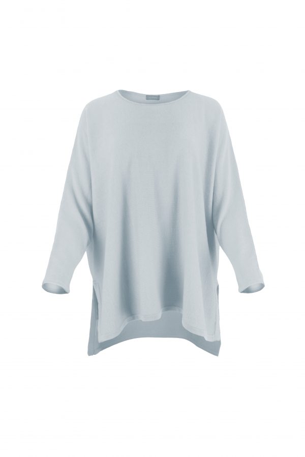 tunic top with long sleeves and turtle neck in cloud blue colour front view