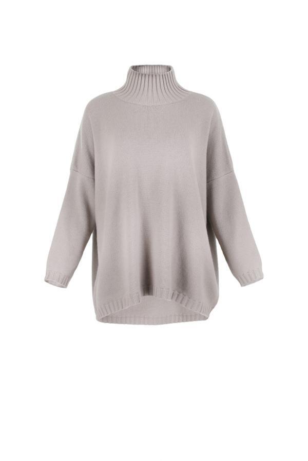 oversized jumper with long sleeves in mushroom colour front view
