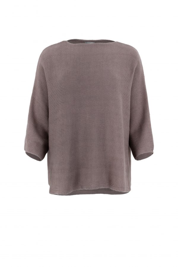 Ivy-organic-cotton-jumper-mole-colour-front-view - Ochre Knitwear organic cotton jumper in stone marl colour front view