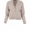 cardigan with buttons and 2 patched pockets in oatmeal colour front view