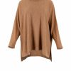 tunic top with long sleeves and turtle neck in almond colour front view