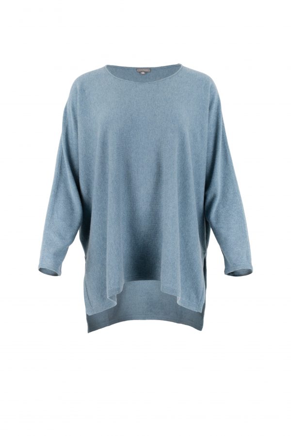 tunic top with long sleeves and turtle neck in teal colour front view