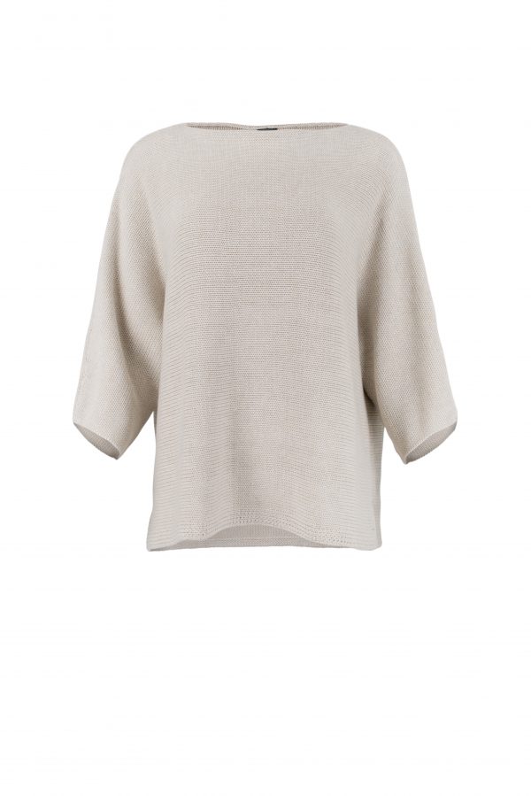Ivy-organic-cotton-jumper-stone-colour-front-view - Ochre Knitwear organic cotton jumper in stone marl colour front view