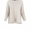 cotton jumper with long sleeves boat neck in stone marl colour front view