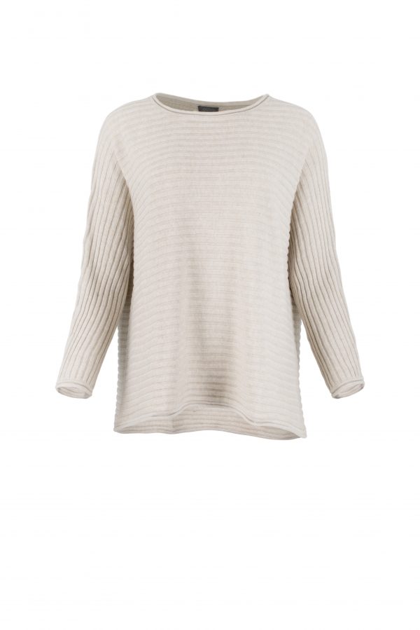 cotton jumper with long sleeves boat neck in stone marl colour front view