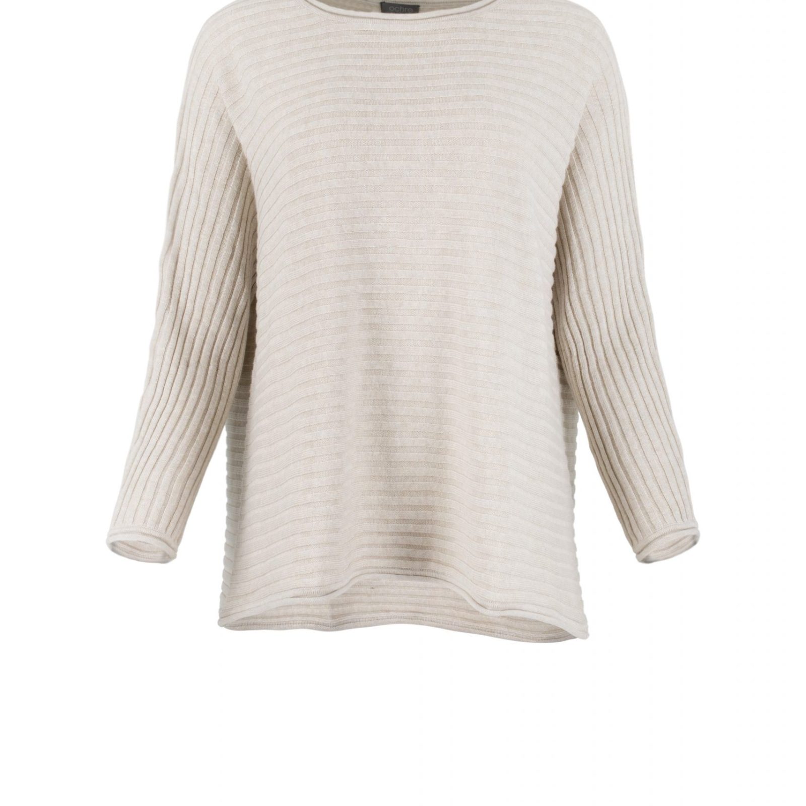 cotton jumper with long sleeves boat neck in stone marl colour front view