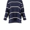 striped jumper with long sleeves in navy colour and stone marl stripes, front view
