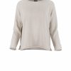 organic cotton jumper with long raglan sleeves, side slits in stone colour profile view