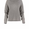 cotton striped jumper with long sleeve and side split in cappuccino and slate colour, front view