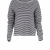 cotton striped jumper with long sleeve and side split in natural and navy colour, front view