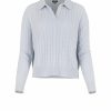 cable jumper with long sleeves and collar in cloud blue colour, front view