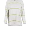 striped jumper with long sleeves in natural colour with lime stripes, front view