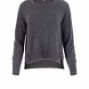 sweater with long sleeves, longer at the back and side slits in graphite colour, front view