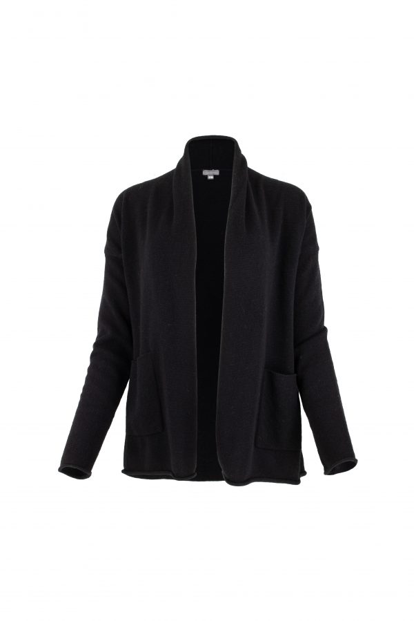 shawl collar cardigan in black colour front view