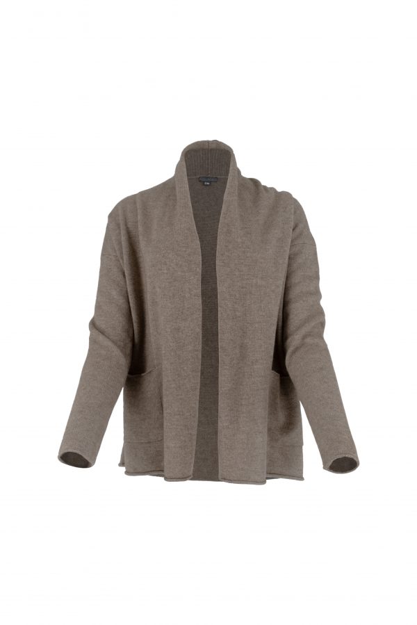shawl collar cardigan in mocha colour front view
