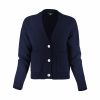 cardigan with buttons and 2 patched pockets in navy colour front view