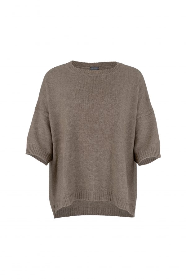 a jumper featuring dropped shoulders, presented in a vibrant mocha colour, and shown from the front view
