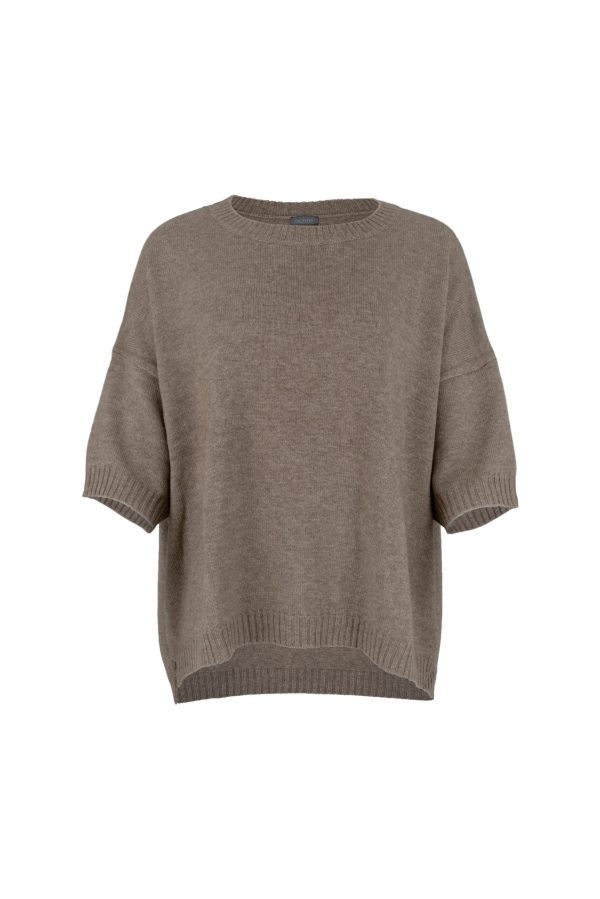a jumper featuring dropped shoulders, presented in a vibrant mocha colour, and shown from the front view