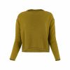 jumper with a short cut, long sleeves, in moss colour, front view