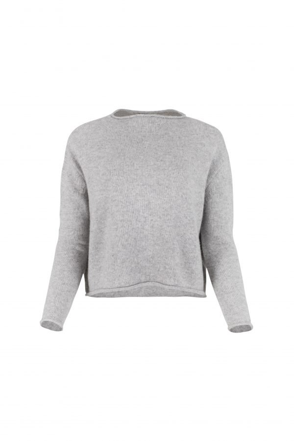 jumper with a short cut, long sleeves, in silver marl colour, front view
