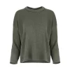 boat neck jumper with long sleeves in fir green colour, front view