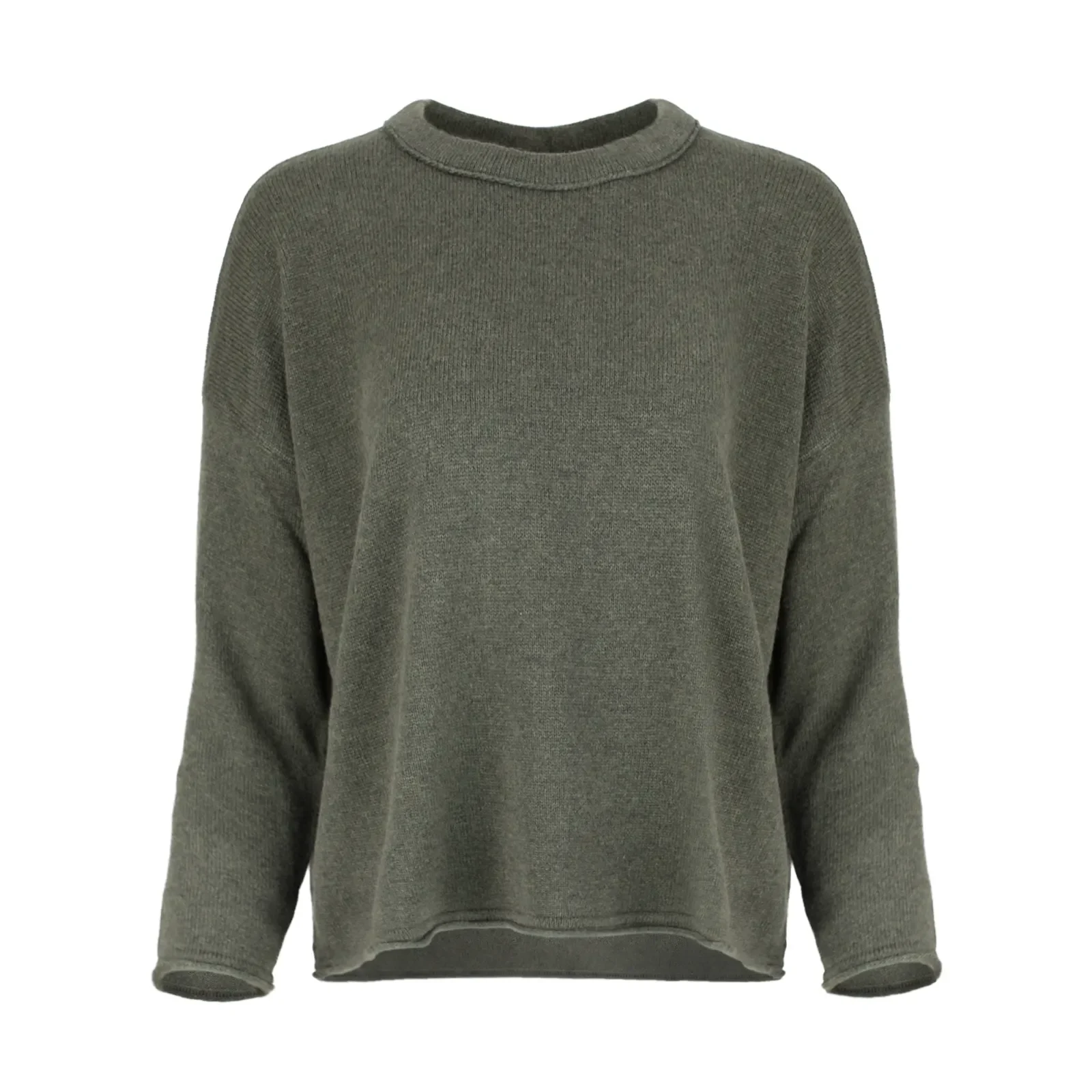 Rina-boat-neck-jumper-fir-green-front - Ochre Knitwear boat neck jumper with long sleeves in fir green colour, front view