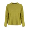 boat neck jumper with long sleeves in moss marl colour, front view