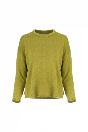 boat neck jumper with long sleeves in moss marl colour, front view