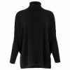 polo neck jumper in black colour with slit opening, front view