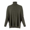 polo neck jumper in fir green colour with slit opening, front view