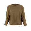 a boat neck jumper in olive colour, front view
